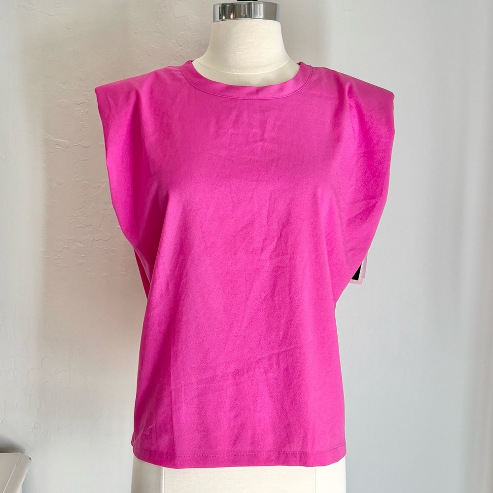 French Connection Shoulder Pad Crepe Tank In Wild Rosa Hot Pink, Small NWT